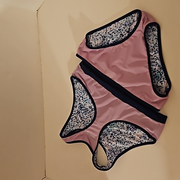 Eddie Bauer Girls L 2-piece Reversible Swimsuit Navy Blue Polka-dot and Purple - Picture 5 of 17